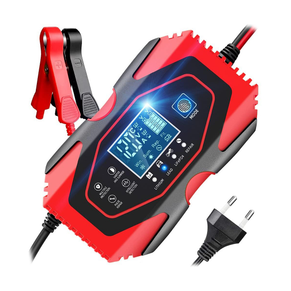 Chargeur rapide de batterie Auto / Moto - Lithium / LiFePO4 / Plomb - 12V / 24V - 6A - Rouge